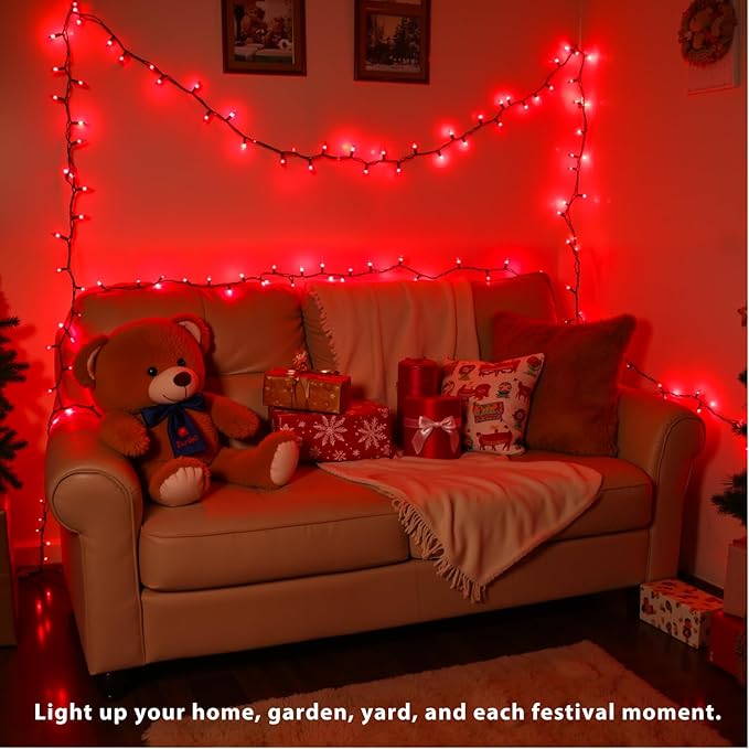2Pack Red Christmas Lights, 13FT 50-Count Incandescent Halloween Mini Light with Green Wire, UL Certified Connectable Valentine's Day Lights Waterproof for Garland Party Xmas Holiday