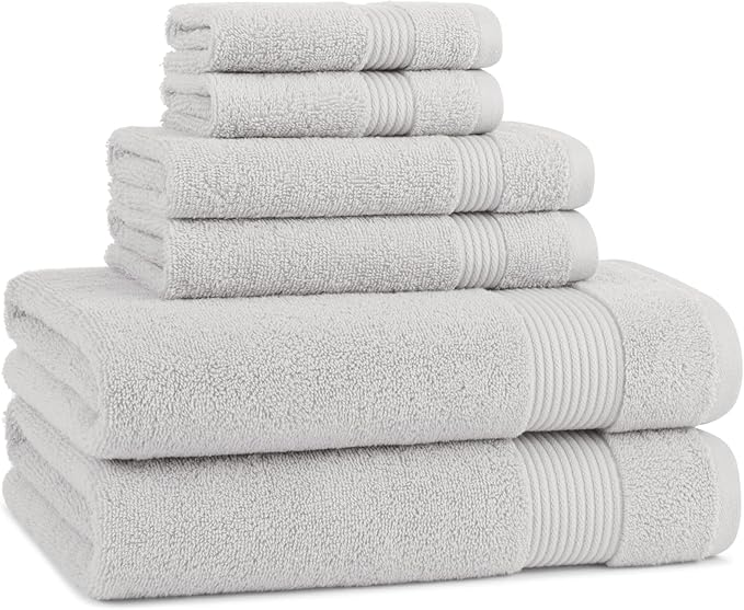 Arkwright Solid 6 Piece Bath Towel Set, 100% Cotton 600 GSM Soft Absorbent Bathroom Towels for Hotel, Spa or Vacation Rental, Titanium Grey (2 Bath Towels, 2 Hand Towels, 2 Washcloths)