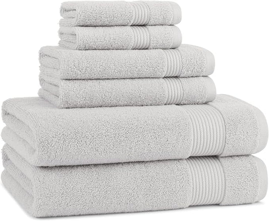 Arkwright Solid 6 Piece Bath Towel Set, 100% Cotton 600 GSM Soft Absorbent Bathroom Towels for Hotel, Spa or Vacation Rental, Titanium Grey (2 Bath Towels, 2 Hand Towels, 2 Washcloths)