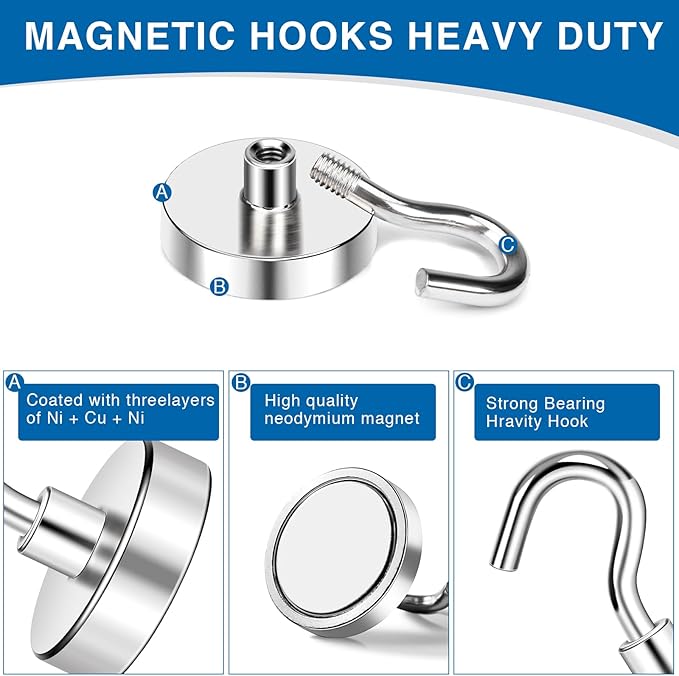 LOVIMAG Strong Magnetic Hooks, 50LBS Neodymium Magnets with Hooks, Cruise Must Haves for Travel, Magnetic Key Holder for Wall,Cruise Ships,Locker,Metal Door,Office,Kitchen,Classroom- 6 Pack