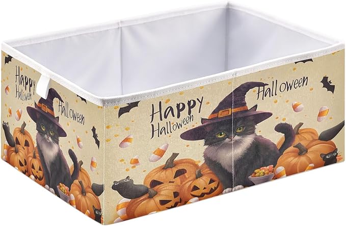 Bolaz A Stylish Cat in A Witch Hat Surrounded by Pumpkins Closet Organizers Storage Cubes Storage Bins Shelf Baskets Containers for Home Room Office,Square
