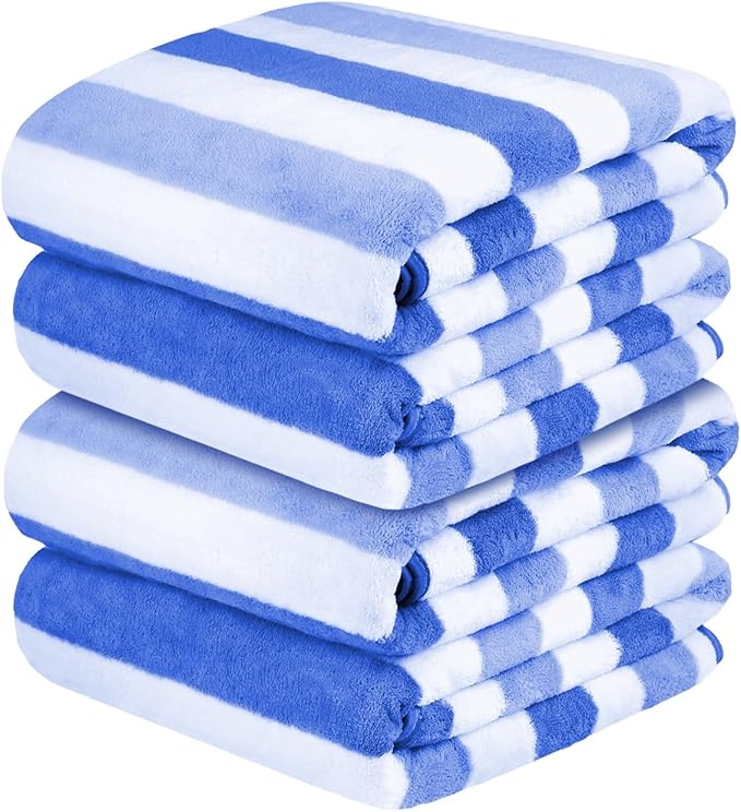 Bath Towels, Pack of 4, 30"x60", Large Microfiber Towel Set, Ultra Soft, Super Absorbent, Fast Drying, Perfect for Suana, Shower, Pool, Sport, Travel, Fitness, SPA,Yoga, Cabana Stripe Blue