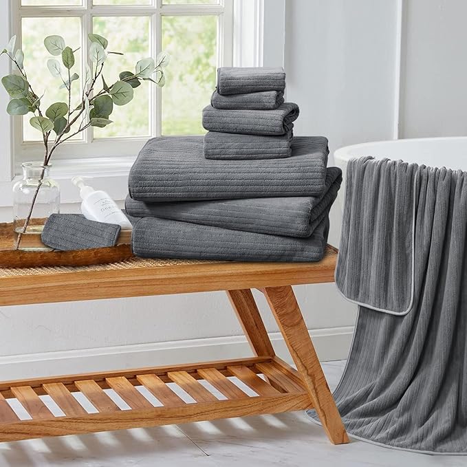 Bath Towel Set 8-Piece Premium Bathroom Towel Set,Extra Soft 2 Oversized Large Bath Sheet 35"x70",2 Hand Towel 16"x31",4 Washcloths 13"x13",Highly Absorbent Quick Dry Microfiber Towel (Grey)