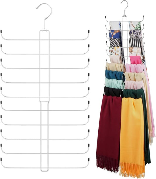 Scarf Organizer Scarf Hanger for Closet, Rotatable Sturdy Hijab Holder Holds 20 Scarves, Space Saving Closet Organizers and Storage, Silver
