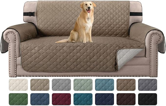 H.VERSAILTEX Water Repellent Loveseat Cover Loveseat Slipcover for Dogs Couch Protector Reversible Couch Cover for 2 Cushion Couch Furniture Protector for Pets(Oversized Loveseat, Taupe Brown/Beige)