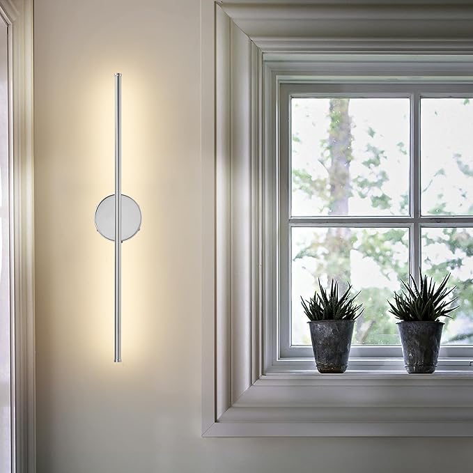 Battery Operated Wall Sconces with Remote Control, Dimmable Wall Sconces Set of Two, 350°Rotate, 3000K LED Chrome Wireless Wall Light for Living Room, Bedroom,Hallway, 32.2 Inch (2 Pack)