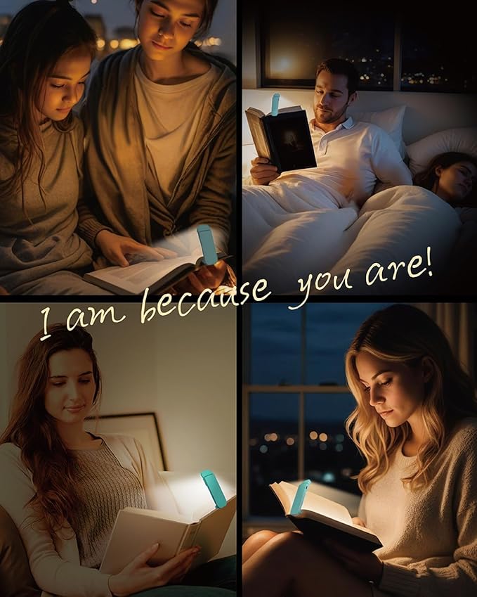 Book Reading Light, Rechargeable Clip on Booklight, Eye Caring 3 Color Temperatures & 5 Brightness Levels, Night Use for Bed, Long Lasting, Reading at Night in Bed, Light Blue