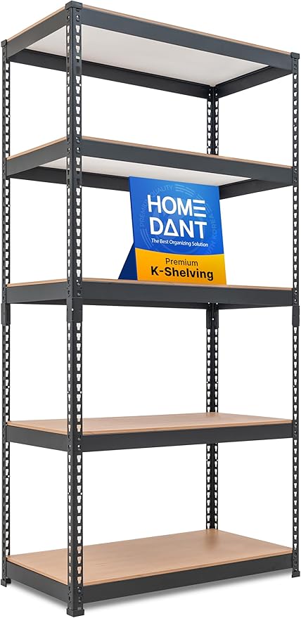 HOMEDANT 35.9" W Deep Width 5 Tier Heavy Duty Garage Shelving Adjustable Metal Rack Storage Shelves Standing Shelf Unit Organizers Pantry Closet Black 1Pack