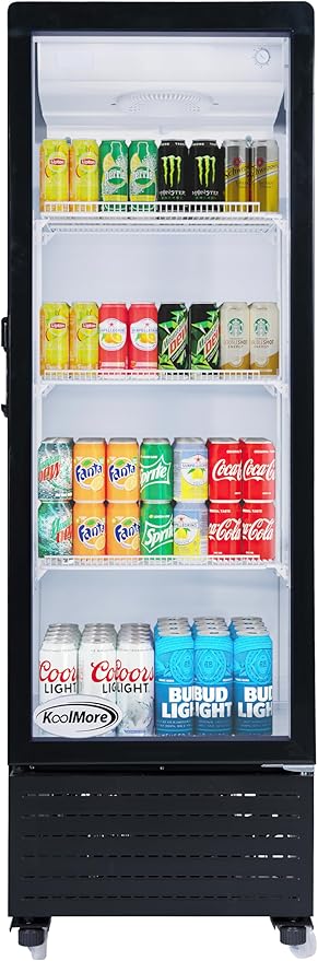 KoolMore 21 in. One Glass Door Commercial Display Merchandiser Refrigerator Cooler in Black, ETL Listed, 8 cu. ft. (KM-MDR-1GD-8C)
