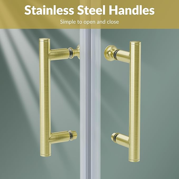 ELEGANT Corner Shower Door 36 in.D x 36 in. W x 72 in. H, Double Sliding Shower Door, Framed Corner Shower Enclosure with 1/4" Tempered Glass, Brushed Gold