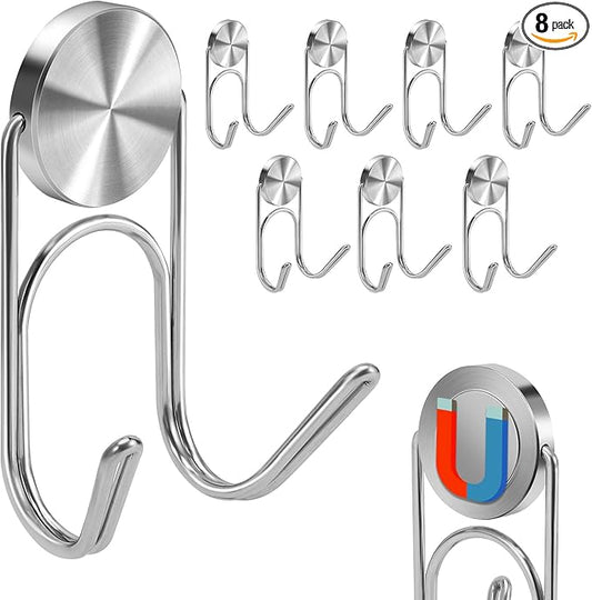Magnetic Hooks Heavy Duty Magnetic Hooks,Magnets Hanging Hooks for Refrigerator Grill Toolbox Cabins Outdoor,Cruise Essentials Camper Accessories,8pack(Silver,0.9in-2 15Lbs)