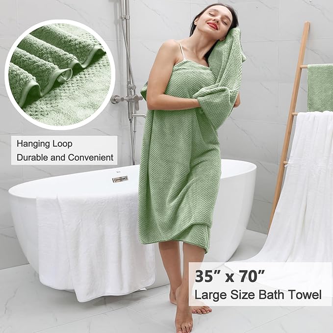 Oliven 8 Piece Green Family Bath Towel Set-2 Oversized Bath Towel Sheets,2 Hand Towels,4 Washcloths-600GSM Soft Highly Absorbent Quick Dry Beach Chair Towels Woven Towels for Bathroom Hotel and Spa