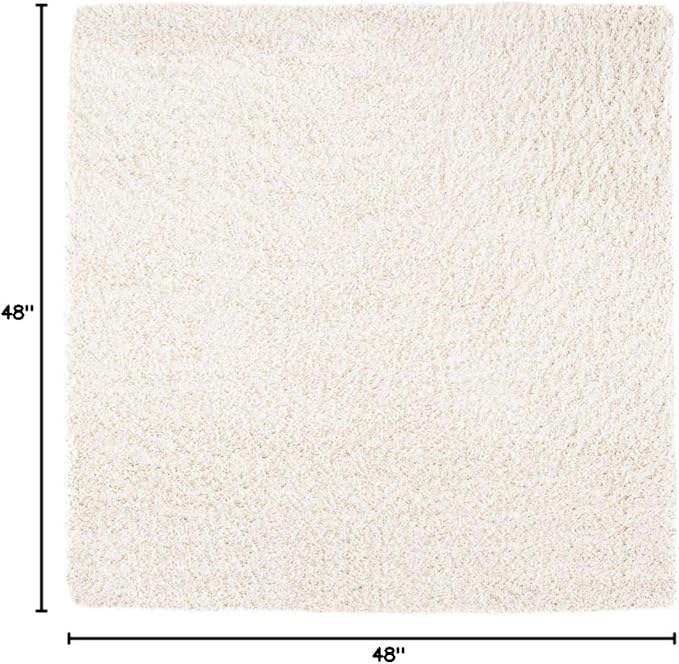 SAFAVIEH August Shag Collection Area Rug - 4' Square, Ivory, Solid Design, Non-Shedding & Easy Care, 1.5-inch Thick Ideal for High Traffic Areas in Living Room, Bedroom (AUG200C)