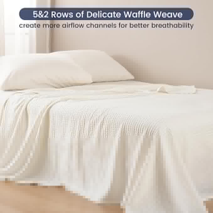 PHF Lightweight Waffle Weave Blanket King Size 104"x 90", Soft Woven Summer Blanket for Hot Sleepers - Aesthetic Home Decor for Couch Bed Sofa, Pet Friendly, Cream