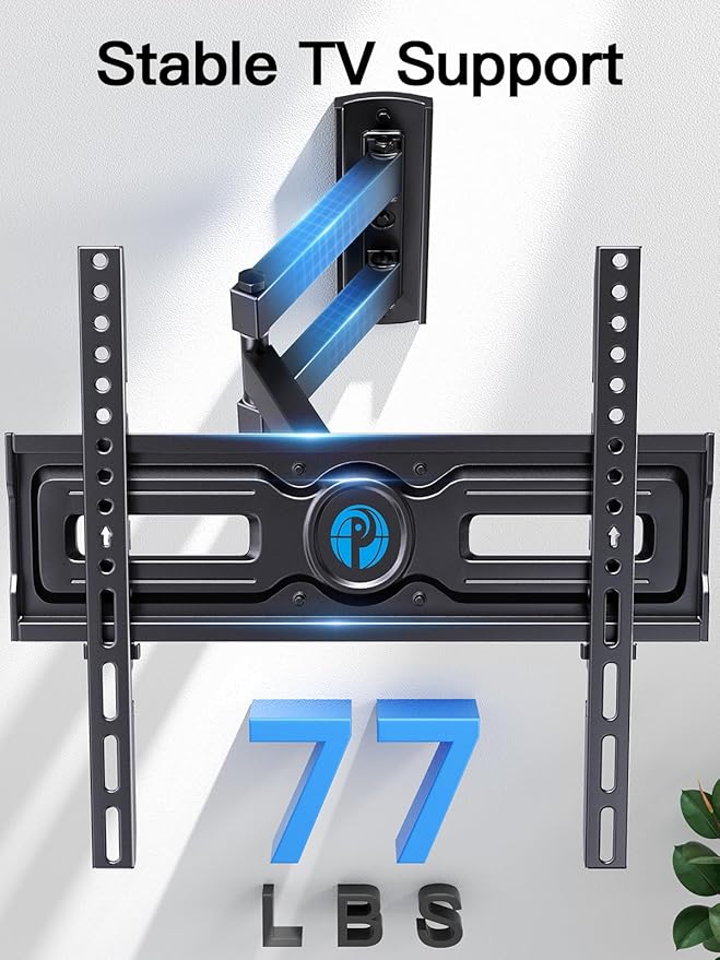 Pipishell Full Motion TV Wall Mount for Most 26-65 inch Flat & Curved TVs up to 77 lbs, Adjustable Bracket Height, Corner TV Mount with Single Articulating Arm, Max VESA 400x400mm, PIMF9