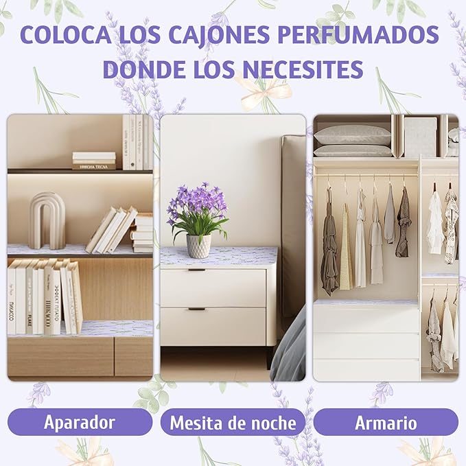 SCENTORINI Scented Drawer Liners for Dresser, 12 Sheets Lavender Scent Drawer Paper Liners,14.3x19.5 Inch Scented Paper Sheets for Home Shelf Closet Bedroom Drawers
