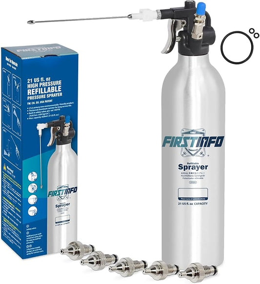 FIRSTINFO A1638Y5(3rd Gen) Patented Lightweight Max. Pressure 140psi / 620ml Thickened Aluminum Canister Refillable High Pressure Aerosol Spray Can/Pneumatic Compressed Air Sprayer