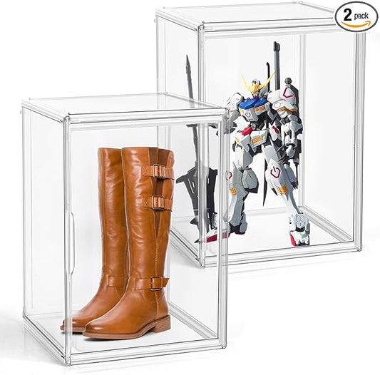 XX-Large Clear Handbag Storage Organizer for Closet 15.3‘’ Tall Acrylic Display Case Clear Purse Organizer Stackable Storage Box for Boots, Big Tote Bag, Collectibles, Cosmetic, 2 Pack
