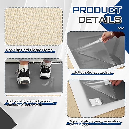 Nuanchu Adhesive Mat Pad Include 1 Sticky Non Slip Base Pad 2 Tacky Dust Mats Construction of 30 Sheets (60 Sheets Total) for Clean Room Science Lab Matting Laboratory Hospital(Gray,24x36 Inches)
