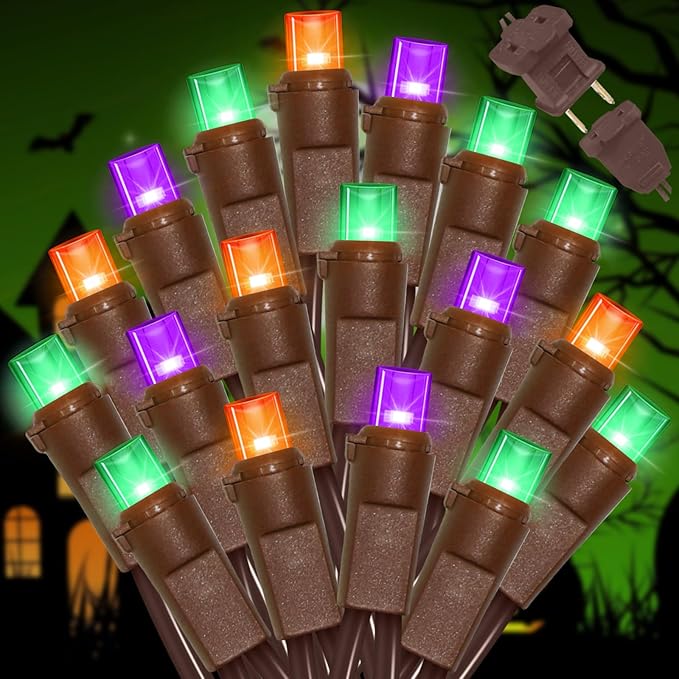 LAMPHOME Halloween String Lights - 21.6ft 100LED Orange Purple Green Mini Bulbs Lights, Halloween Lighting Decor for Outdoor&Indoor Use, Fairy Garden, Yard, Home, Party, Holiday Decoration