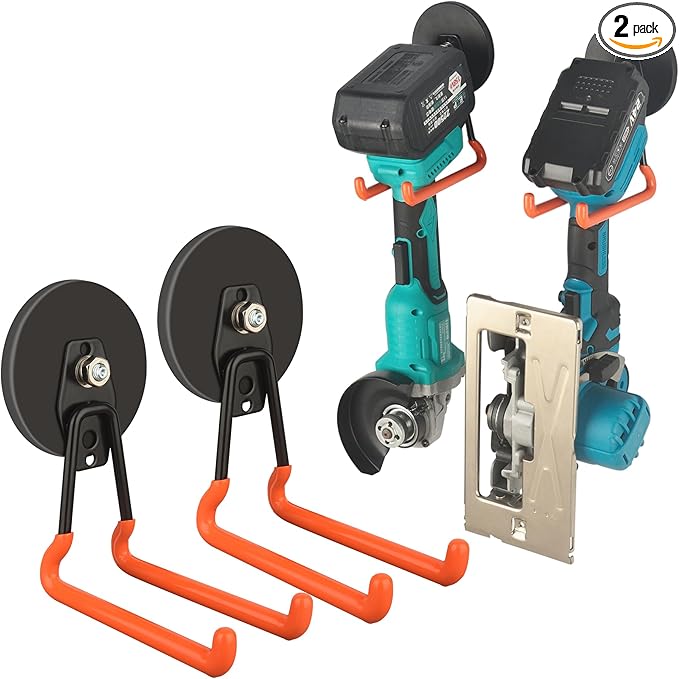 MUTUACTOR New Updated Magnetic Garage Hooks Heavy Duty,40lbs Anti-Scratch Magnetic Hooks for Hanging,2PCS Rubber Coated Magnets with Hook for Storing Heavy Impact Drivers Trailer Cord Garden Tool Box