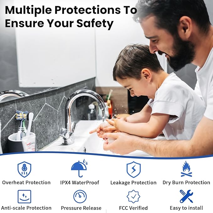 4 Gallon Mini Tank Electric Water Heater, 1500W 110V, Under Sink Water Heater with Digital Display & Pressure Relief Valve, Hot water heater for Kitchen Bathroom RV Camper, 1/2 NPT Inlet/Outlet Port