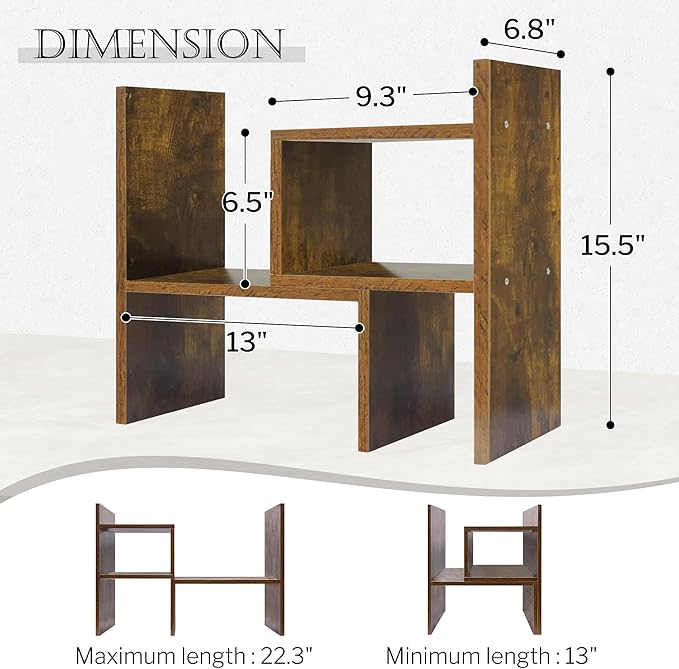 Jerry & Maggie Desktop Organizer Office Storage Rack Adjustable Wood Display Shelf Birthday Gifts Toy Home Decor Free Style Rotation Display True Natural Stand Shelf (Natural Wood Tone/2 Pack)