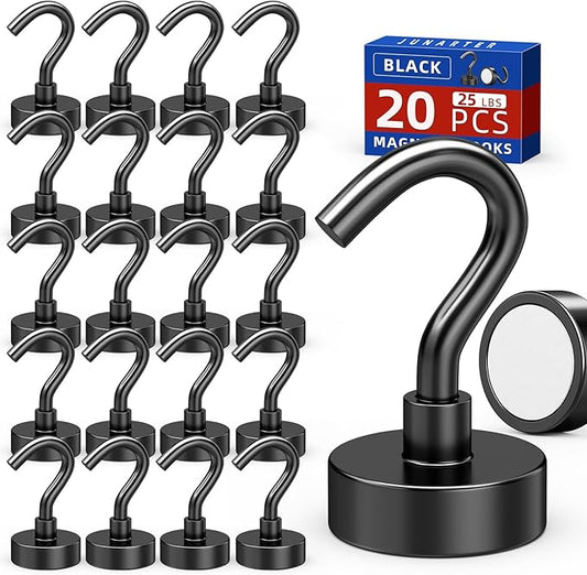 20 Pack Magnetic Hooks, 30lbs Magnet Hooks for Cruise Cabins, Black Strong Magnetic Hooks Heavy Duty, Magnets with Hooks, Metal Magnetic Hook for Hanging, Hook Magnets for Home Decor