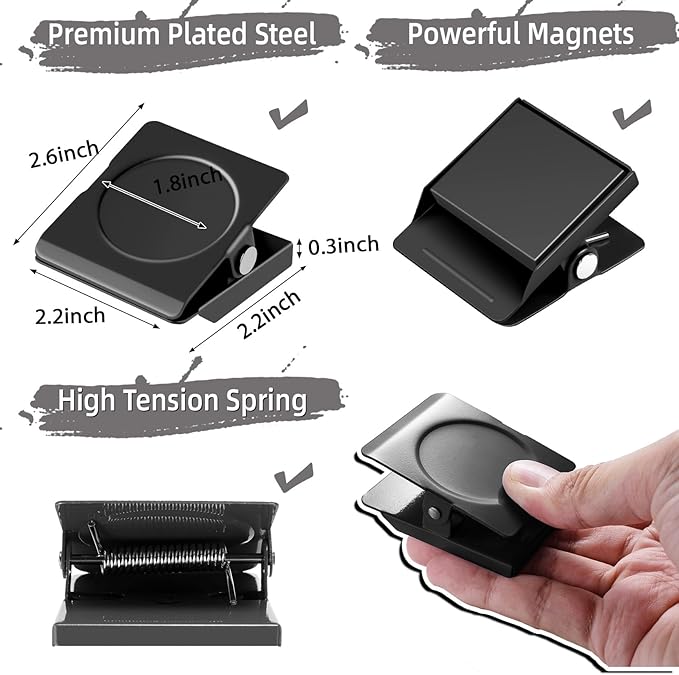 Grtard Strong Magnetic Clips, 2.2 Inch Extra Large Magnetic Clips Heavy Duty, 8Pack Magnet Clip for Fridge, Clip Magnets for Refrigerator, Whiteboard, Classroom, Kitchen, Office Organizer (Black)