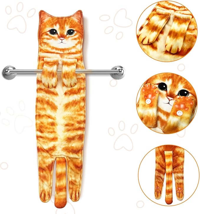 PAT JUUMG Funny Cat Hand Towels for Bathroom Kitchen Decor, Cute Decorative Hanging Face Towels, Super Absorbent Soft, Housewarming Gift, Cat Lovers Gifts for Women (2 Pack)