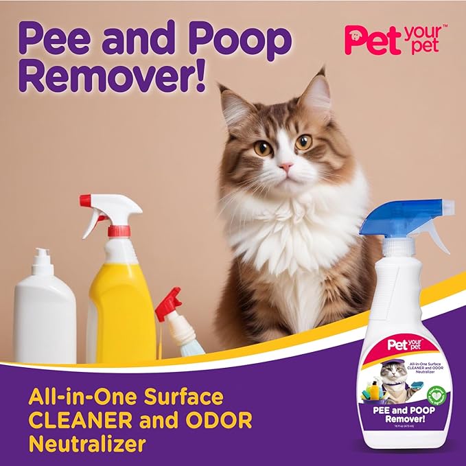 Cat Pee and Poop Remover 16 fl Oz – All-in-One Pet Stain and Odor Remover with Plant-Derived Ingredients – Stain and Odor Removers for Upholstery, Carpets & Hard Floors