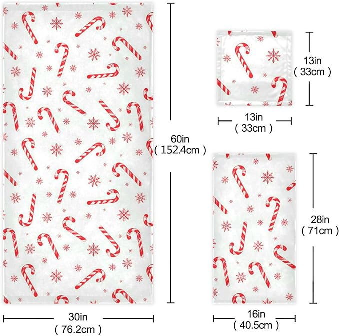 Christmas Winter Towels Set of 3 Red Candy Cane Snowflakes Bathroom Towel Soft Absorbent Bath Hand Towels Washcloth Guest Towel Sets Xmas Holiday Decor