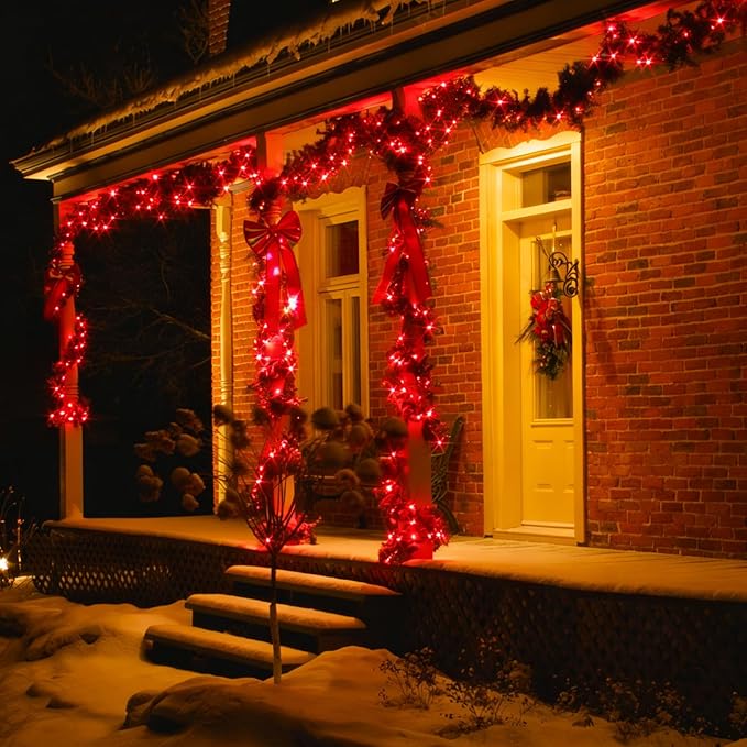 LAMPHOME Red Valentines Day Decor Lights Green Wire, 21.6ft 100 LED Red Christmas String Fairy Lights Outdoor Indoor Plug in for Room Party Tree Valentines Day Bedroom Galentine's Day Decorations