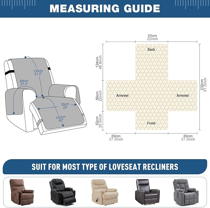 TAOCOCO 100% Waterproof Recliner Cover - Recliner Cover with Non-Slip Granule, Recliner Chair Covers with Elastic Band, Recliner Chair Covers for Reclining Chair(Brown, Small-22'')