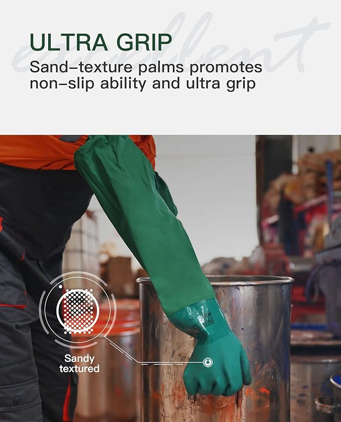 PACIFIC PPE 3 Pairs 26" Rubber Gloves - Chemical Resistant, Extra-long Heavy Duty Waterproof Gloves with Cotton Liner, Anti-skid, Acid-alkali and Oil Resistant, Large