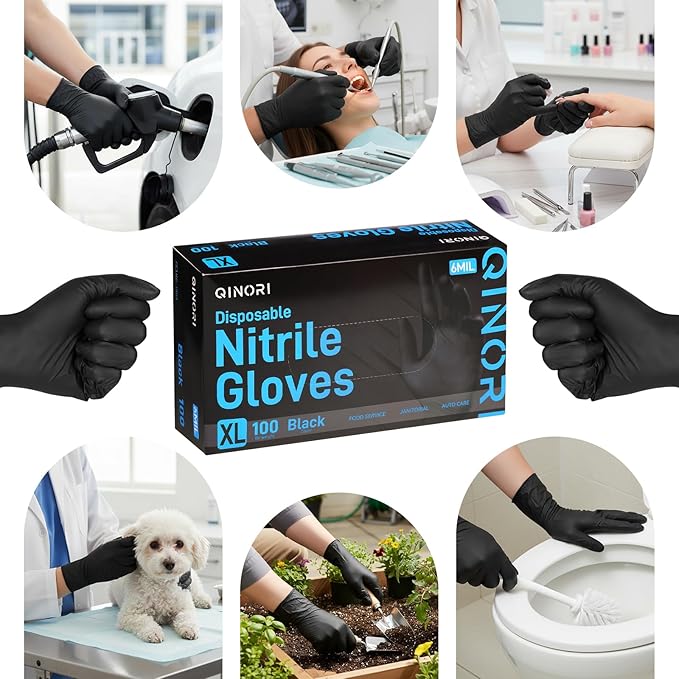 Black Nitrile Gloves HEAVY DUTY 6 mil Disposable Chemical Resistant Latex & Powder Free,Food, Mechanic,Cleaning Gloves