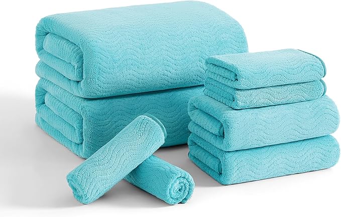 8 Piece Bath Towel Set — 2 Oversized Large Bath Sheet,2 Hand Towels,4 Washcloths — Ultra Soft Cozy Bath Towel Set for Bathroom Hotel Gym Spa,Highly Absorbent & Quick Dry Bathroom Towel Collections,Teal