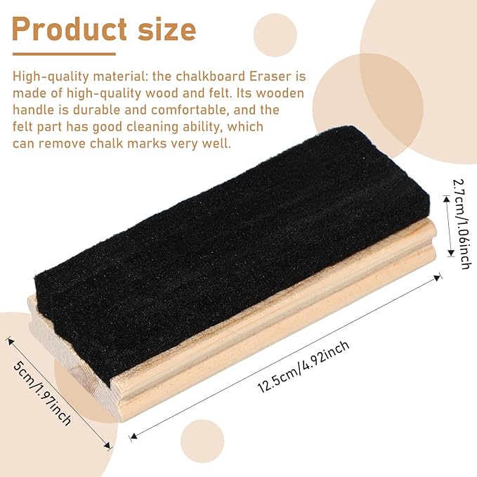 Felt Campus Style Erasers, Cleaner Dusters Felt Chalkboard Eraser for Kids Wood Chalk Eraser for Chalkboard Cleaners Dusters for Markers White Black Boards Paint School Students Teachers (12)