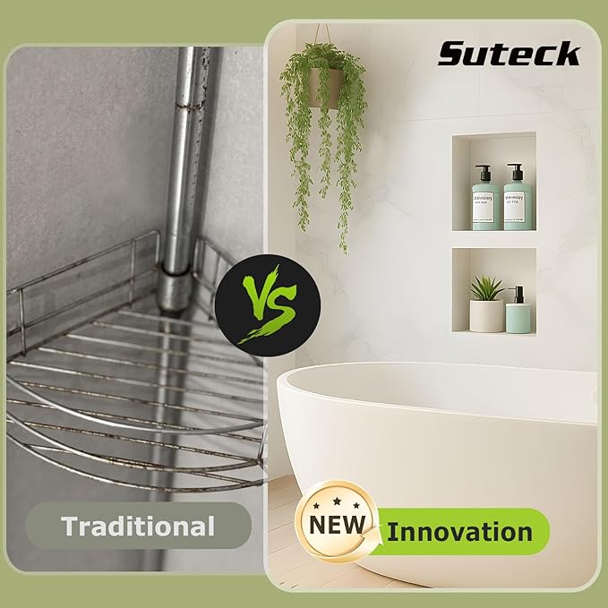 Suteck 32" x 16" Double Shelf Shower Niche Ready for Tile Waterproof Leak-Proof Bathroom Indoor Recessed Niche Storage Washing Toiletries Bottles