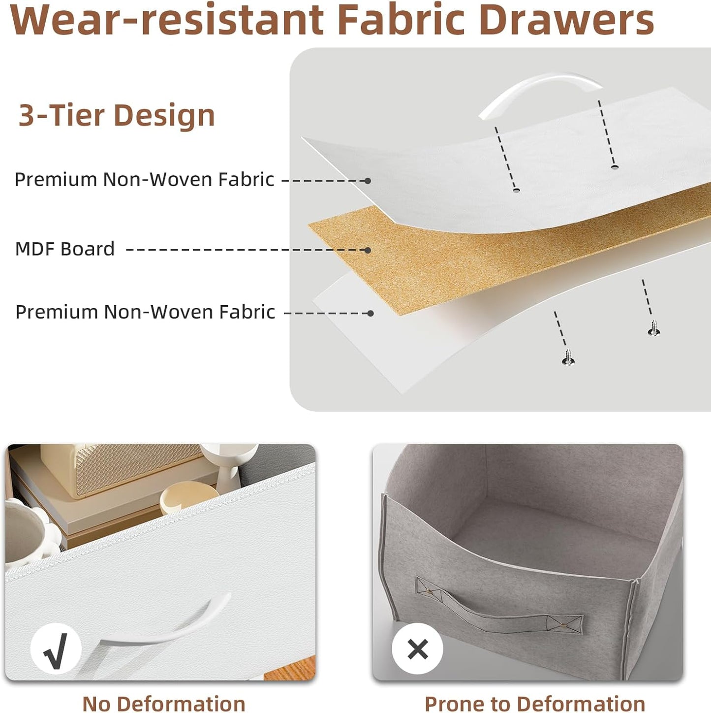 4-Drawer Fabric Dresser with Steel Frame and Wood Top