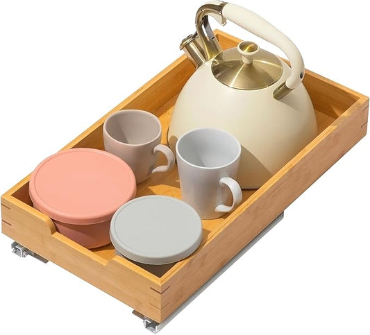 HOLDN’ STORAGE Bamboo Wooden Pull out Cabinet Organizer 11"W x 21"D Requires At Least a 12.25"W x 21"D Cabinet Opening W/Lifetime Limited Warranty, Bamboo Tray and Heavy Gauge Metal Rails