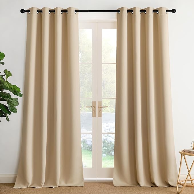 NICETOWN Room Darkening Draperies Curtains Panels, 2 Panels Biscotti Beige W52 x L102