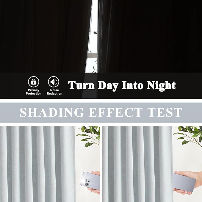 Vision Home Blue Gray Pinch Pleated Full Blackout Curtains Linen Blended Room Darkening Window Curtains 72 inch for Living Room Bedroom Thermal Insulated Pinch Pleat Drapes with Hooks 40" Wx72 Lx2