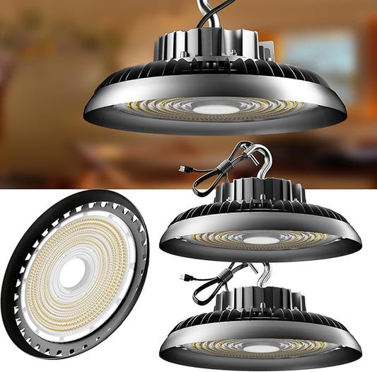 LED High Bay Light 300W（340x1W LED） 45000lm High Bay LED Lights, 5000K High Bay LED Shop Lights with US Plug, AC100-277V UFO Commercial Bay Lighting for 30-55FT Height -2Pack