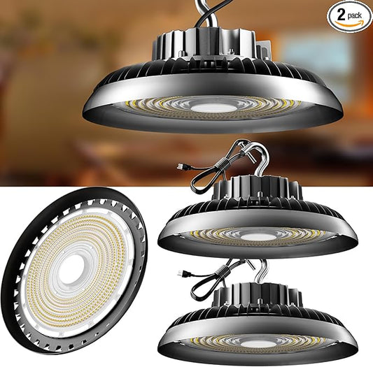 LED High Bay Light 420W 60000lm 5000K High Bay LED Shop Lights with US Plug, AC100-277V UFO Commercial Bay Lighting for 30-55FT Height -2Pack