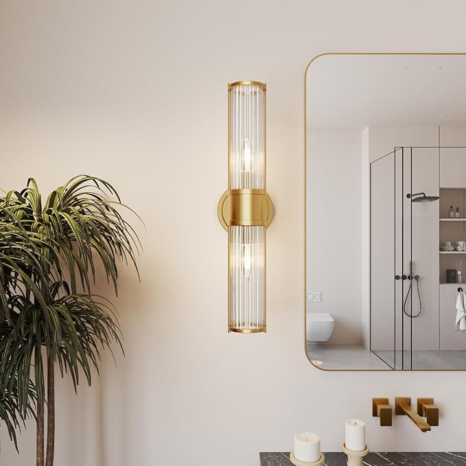 Gold Wall Sconce Light Fixture - Bathroom Sconce Indoor Industrial Wall Sconce Vanity Light Wall Light Up and Down Wall Mount Lamp for Bathroom Bedroom(Without Bulb)