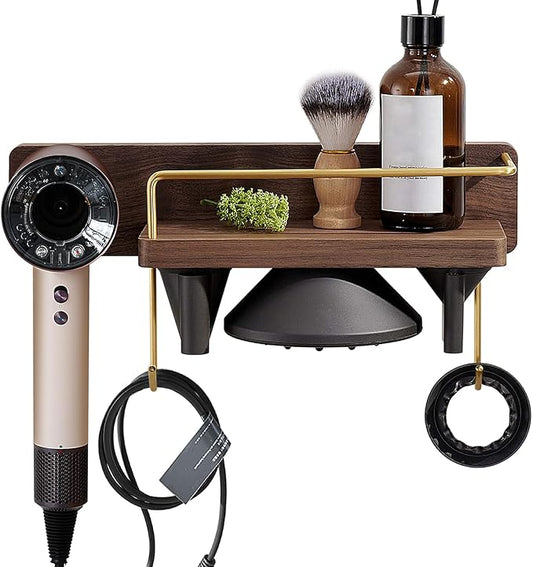 for Dyson Supersonic Hair Dryer Wall Mount Stand Holder, Blow Dryer Accessories and Attachments Organizer Storage Rack, Wood