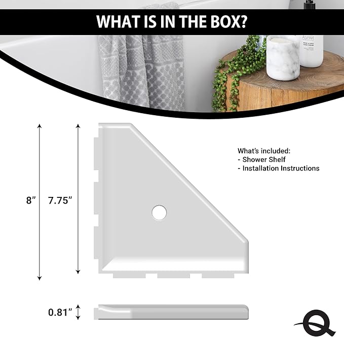 Questech 8" Corner Shower Shelf - Lugged for New Construction, Shower Organizer for Tiled Walls, Corner Caddy Soap Dish Bathroom Storage, Geo Lugged, Cool Gray Polished