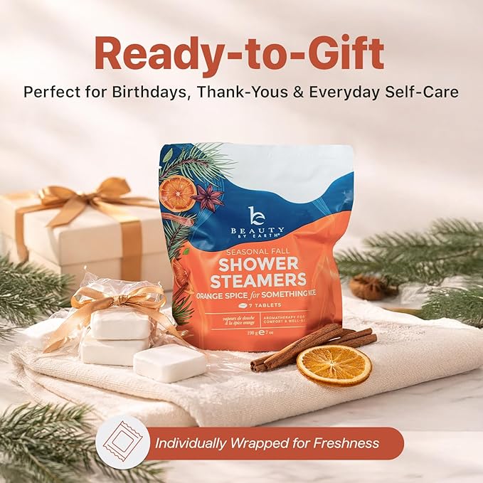 Shower Steamers Aromatherapy - USA Made with Natural Ingredients, Relaxation Gifts for Women & Men, Self Care Spa Day Essentials, Large Shower Tablets with Orange & Fir Essential Oil