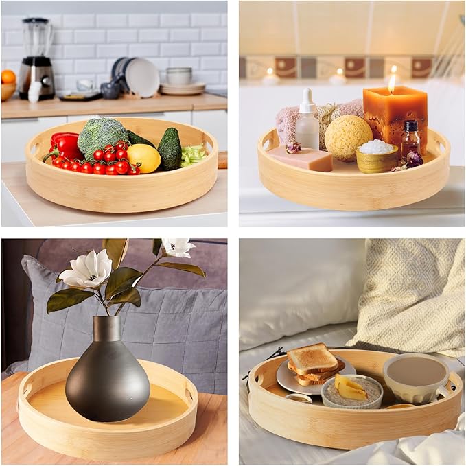 10in Bamboo Lazy Susan Turntable Organizer - Rotating Spinning Storage for Tabletop, Countertop, Cabinet, Pantry, Kitchen | Can Rack, Spice Rack, Jars & Canisters Holder